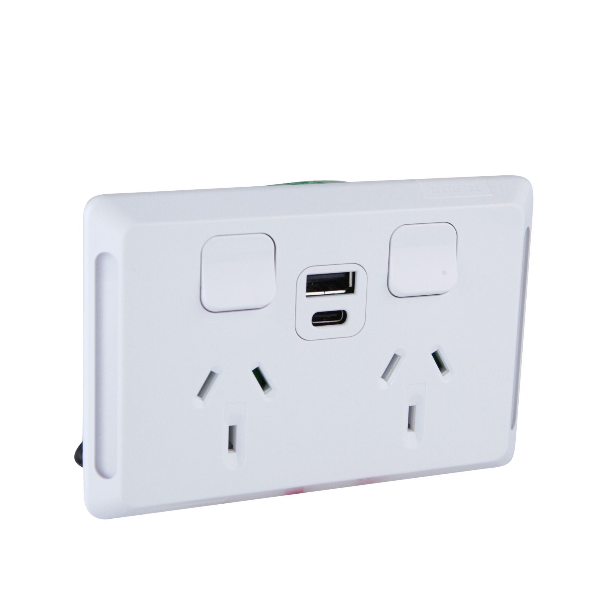 Clipsal Pro Series, switched socket, 2 switch & 2 socket, USB, horiz, 10 A, White - P3025USBAC-XW